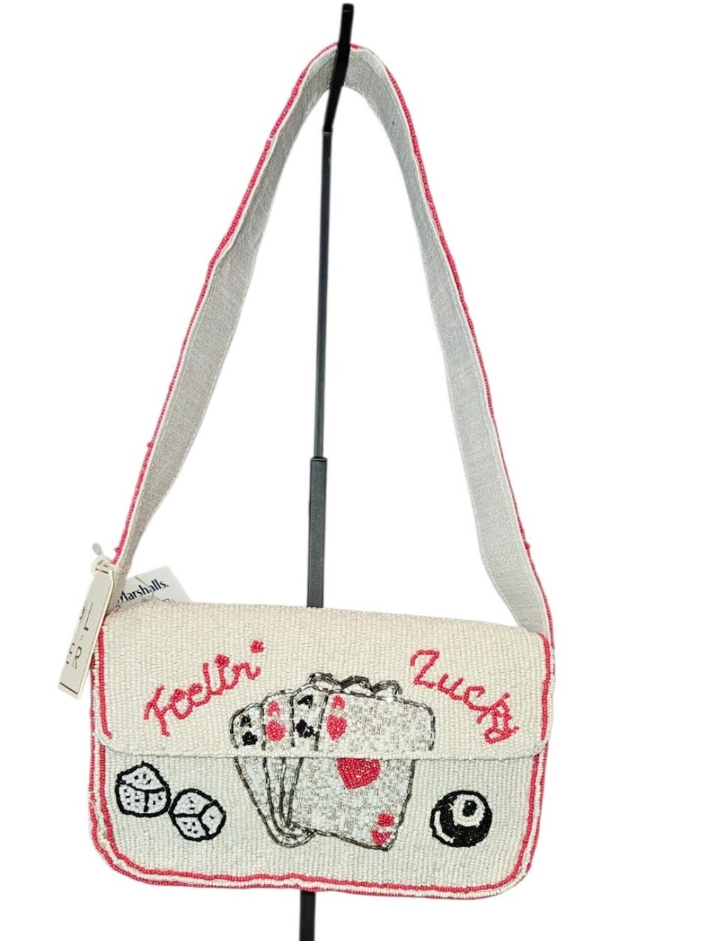Viral Sol & Mer "Feelin' Lucky" White Beaded Shoulder Bag NWT Aces & Dice - Picture 3 of 14